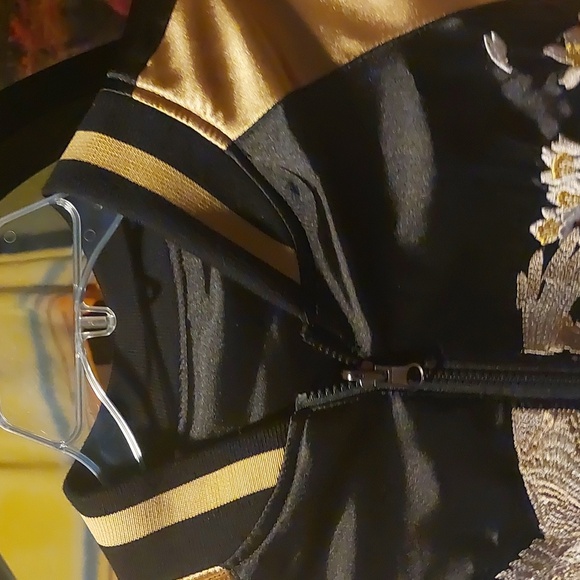 Reversable Embroidered Satin Bomber Jacket - Black and Gold - Picture 4 of 6